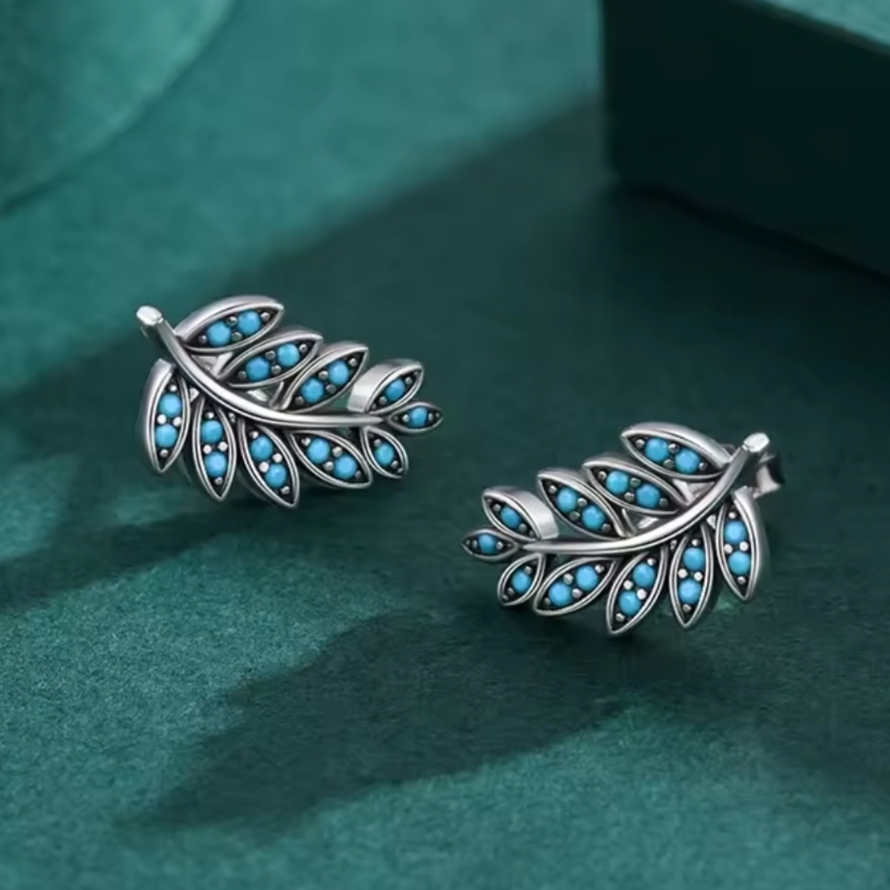 Turquoise Silver Leaf Earrings